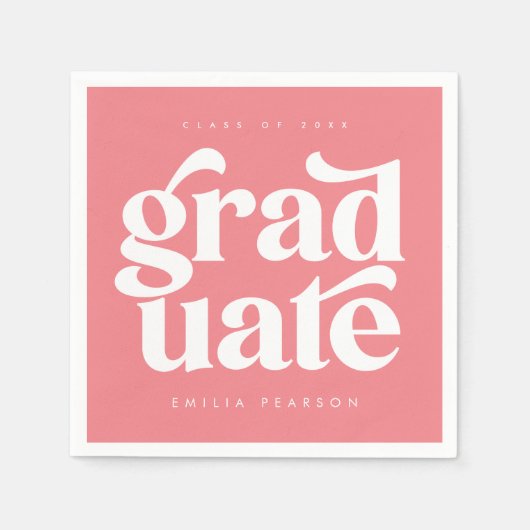はっきりした型モダン赤面ピンク卒業パーティー スタンダードカクテルナプキン (正面)