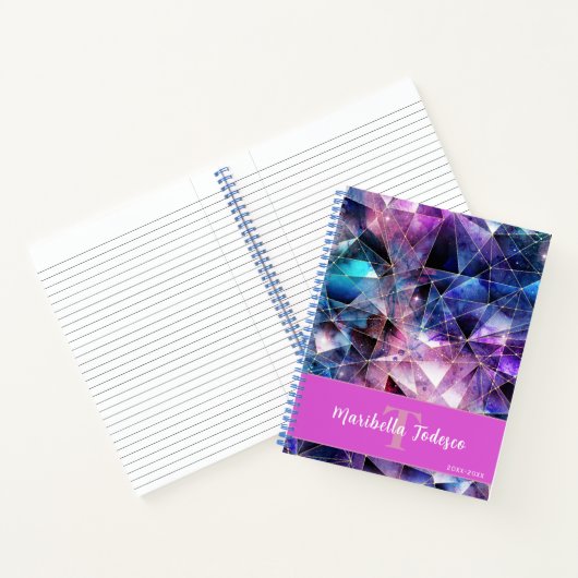 はっきりした宝石の結晶と金ゴールド ノートブック (内部)