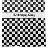 はっきりした市松模様に白黒名前をカスタムする シャワーカーテン (正面)