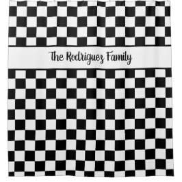 はっきりした市松模様に白黒名前をカスタムする シャワーカーテン