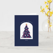 はっきりした市松模様にChristmas Tree折り畳みグリーティングカード カード (黄色い花)