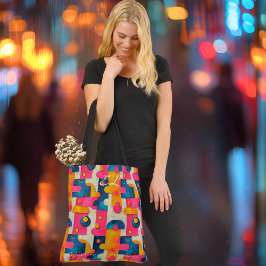 はっきりした幾何学的抽象芸術（ピンク、黄、青） トートバッグ