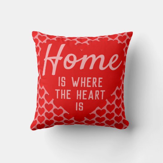 はっきりした引用文ホームはハートの場所 – 赤とピンク クッション (裏面)