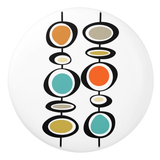 はっきりした抽象芸術ぶら下がったの中央世紀半モダンば セラミックノブ (正面)