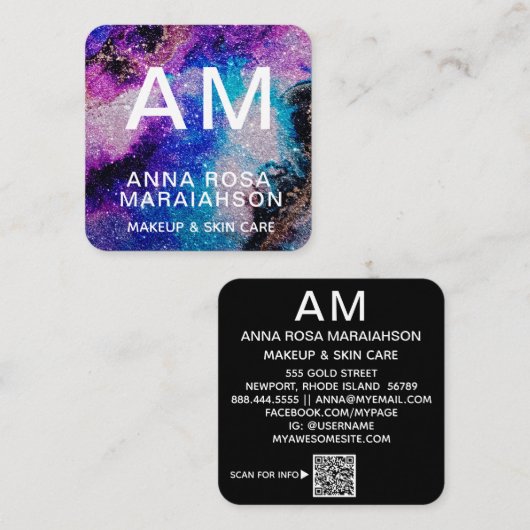 *～* はっきりした抽象芸術アートグリッターQRロゴ写真  スクエア名刺 (正面/裏面)