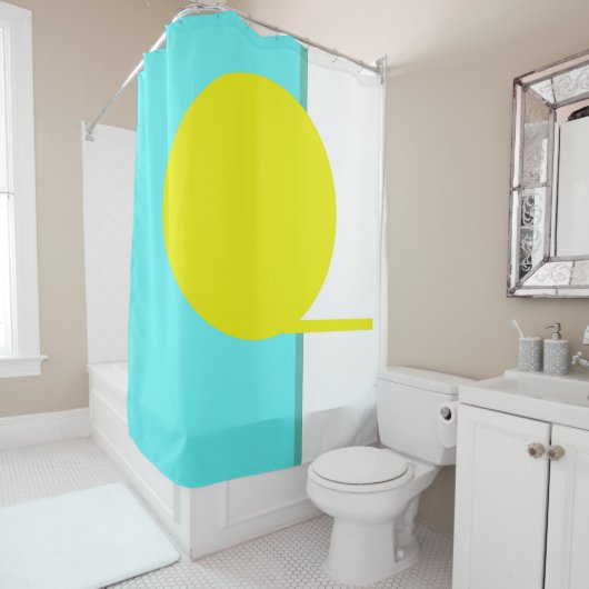 はっきりした抽象芸術アートサークルターコイズグリーンイエロー シャワーカーテン (インサイチュ)