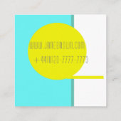 はっきりした抽象芸術アートサークルターコイズグリーンイエロー スクエア名刺 (裏面)