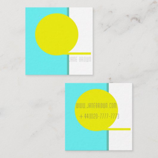 はっきりした抽象芸術アートサークルターコイズグリーンイエロー スクエア名刺 (正面/裏面)