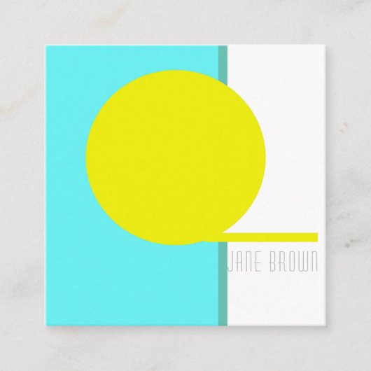 はっきりした抽象芸術アートサークルターコイズグリーンイエロー スクエア名刺 (正面)