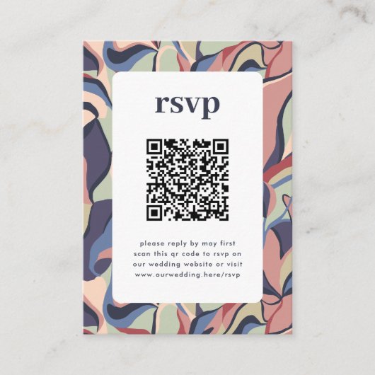 はっきりした抽象芸術カラフルフローラQRコード結婚式RSVP エンクロージャーカード (正面)