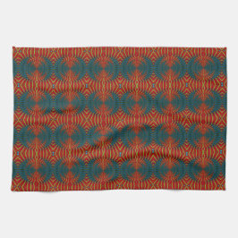 はっきりした抽象芸術ヒッピーカッコいいレッドブルー民族トリップ（幻覚体験）のような キッチンタオル