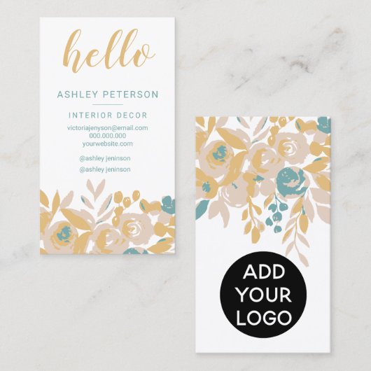 はっきりした抽象芸術フローラインテリアデコーラhelloスクリプト 名刺 (正面/裏面)
