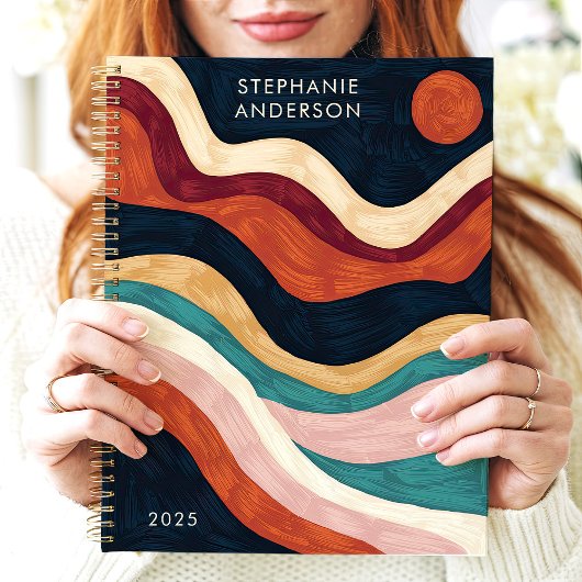 はっきりした抽象芸術ブラッシュストローク波太陽名前をカスタムする プランナー手帳