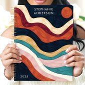 はっきりした抽象芸術ブラッシュストローク波太陽名前をカスタムする プランナー手帳