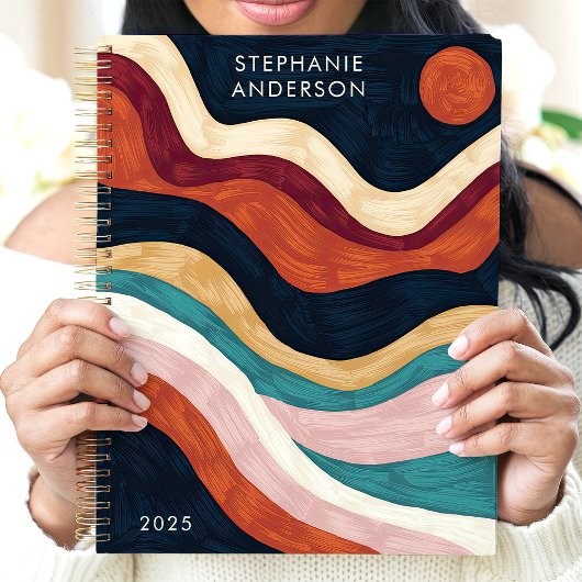 はっきりした抽象芸術ブラッシュストローク波太陽名前をカスタムする プランナー手帳