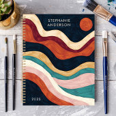 はっきりした抽象芸術ブラッシュストローク波太陽名前をカスタムする プランナー手帳