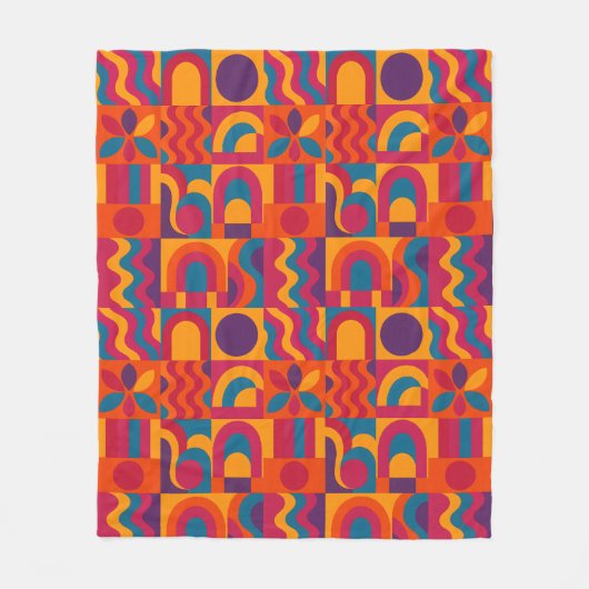 はっきりした抽象芸術ブランケット鮮やか-レトロデザイン フリースブランケット (正面)