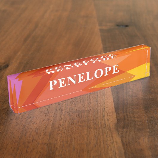 はっきりした抽象芸術幾何パーソナライズされた色 デスクネームプレート (側面)