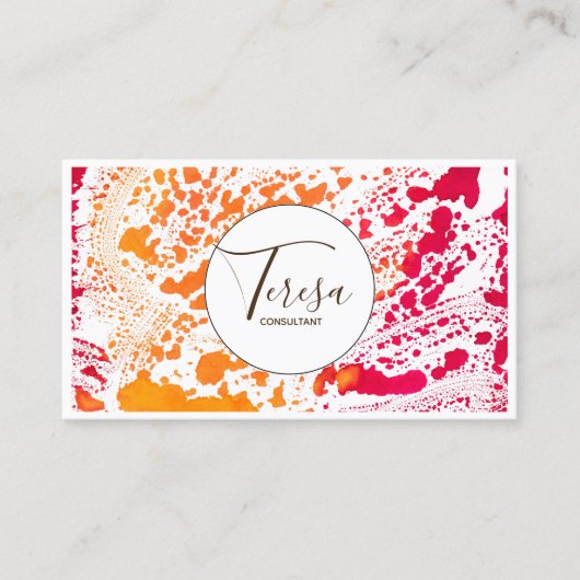 はっきりした抽象芸術水彩丸レッド/オレンジID565 名刺 (正面)