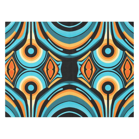 はっきりした抽象芸術波形の花Azure Cobalt Cascade テーブルクロス (正面(横))