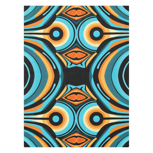 はっきりした抽象芸術波形の花Azure Cobalt Cascade テーブルクロス (正面)