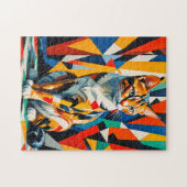 はっきりした抽象芸術猫のアートワーク ジグソーパズル (横)
