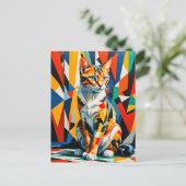 はっきりした抽象芸術猫のアートワーク ポストカード (スタンド正面)