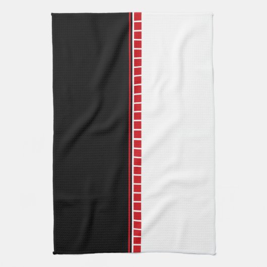 はっきりした抽象芸術白黒と赤パターン キッチンタオル (縦)