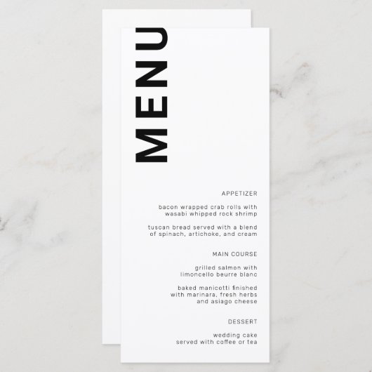 はっきりした文字ミニマルシンプルの結婚メニュー メニュー (正面/裏面)