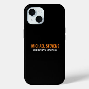 はっきりした文字白黒オレンジプロフェッショナル名 iPhone 15ケース
