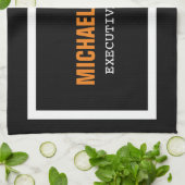 はっきりした文字白黒オレンスタイリッシュジあなたの名前 キッチンタオル (折り畳み)