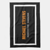 はっきりした文字白黒オレンスタイリッシュジあなたの名前 キッチンタオル (縦)