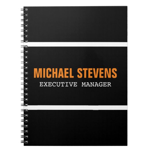 はっきりした文字白黒オレンスタイリッシュジあなたの名前 ノートブック (正面)