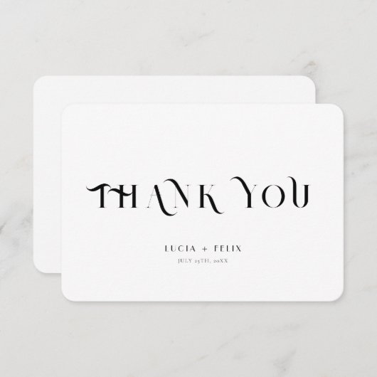 はっきりした文字白黒モダンサンキューカード 招待状 (正面/裏面)