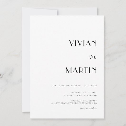 はっきりした文字白黒結婚のオールインワンQR 招待状 (正面)