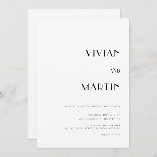 はっきりした文字白黒結婚のオールインワンQR 招待状 (正面/裏面)