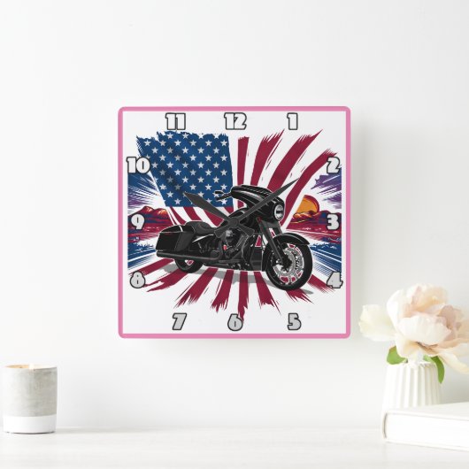 はっきりした旗鮮やか付き自転車 スクエア壁時計 (ホーム)
