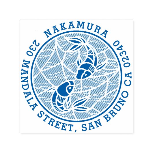 はっきりした日本のコイ池ファミリ名差出人住所 セルフインキングスタンプ (デザイン)