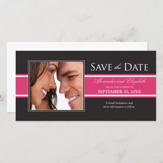 はっきりした明るい赤紫色ストライプセーブ・ザ・デート案内 セーブザデート (正面/裏面)