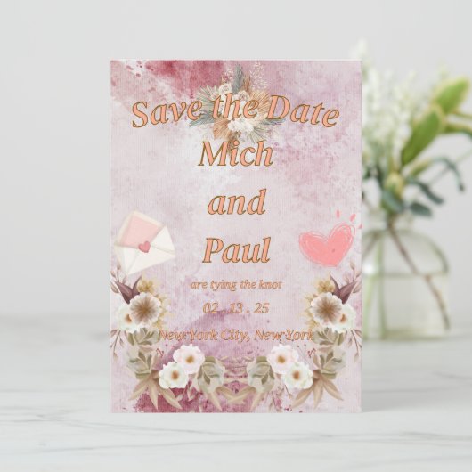 はっきりした明るい赤紫色日付カードの保存 招待状 (スタンド正面)