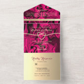 はっきりした明るい赤紫色金ゴールドフォト結婚式招待状 オールインワン招待状 (内側)