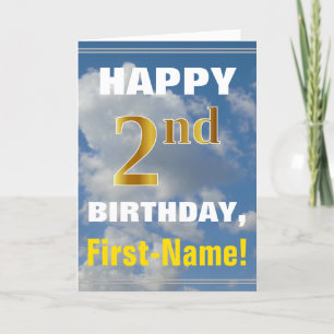 はっきりした曇り空フェイク、金ゴールド2回目の誕生日+名前 カード