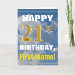 はっきりした曇り空フェイク、金ゴールド21歳の誕生日+名前 カード