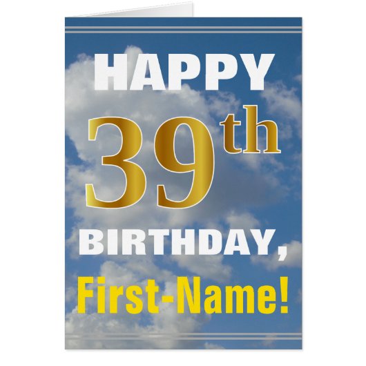 はっきりした曇り空フェイク、金ゴールド39番目の誕生日+名前 (正面)