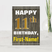 はっきりした木フェイク材、フェイク金ゴールド11誕生日+名前 カード (正面)