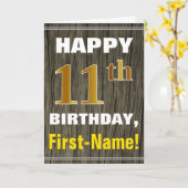 はっきりした木フェイク材、フェイク金ゴールド11誕生日+名前 カード (黄色い花)