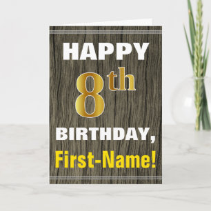 はっきりした木フェイク材、フェイク金ゴールド8誕生日+名前 カード