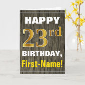 はっきりした木フェイク、フェイク金ゴールド23番目の誕生日+名前 カード (黄色い花)