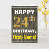 はっきりした木フェイク、フェイク金ゴールド24番目の誕生日+名前 カード (黄色い花)