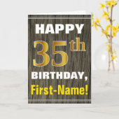 はっきりした木フェイク、フェイク金ゴールド35誕生日+名前 カード (黄色い花)